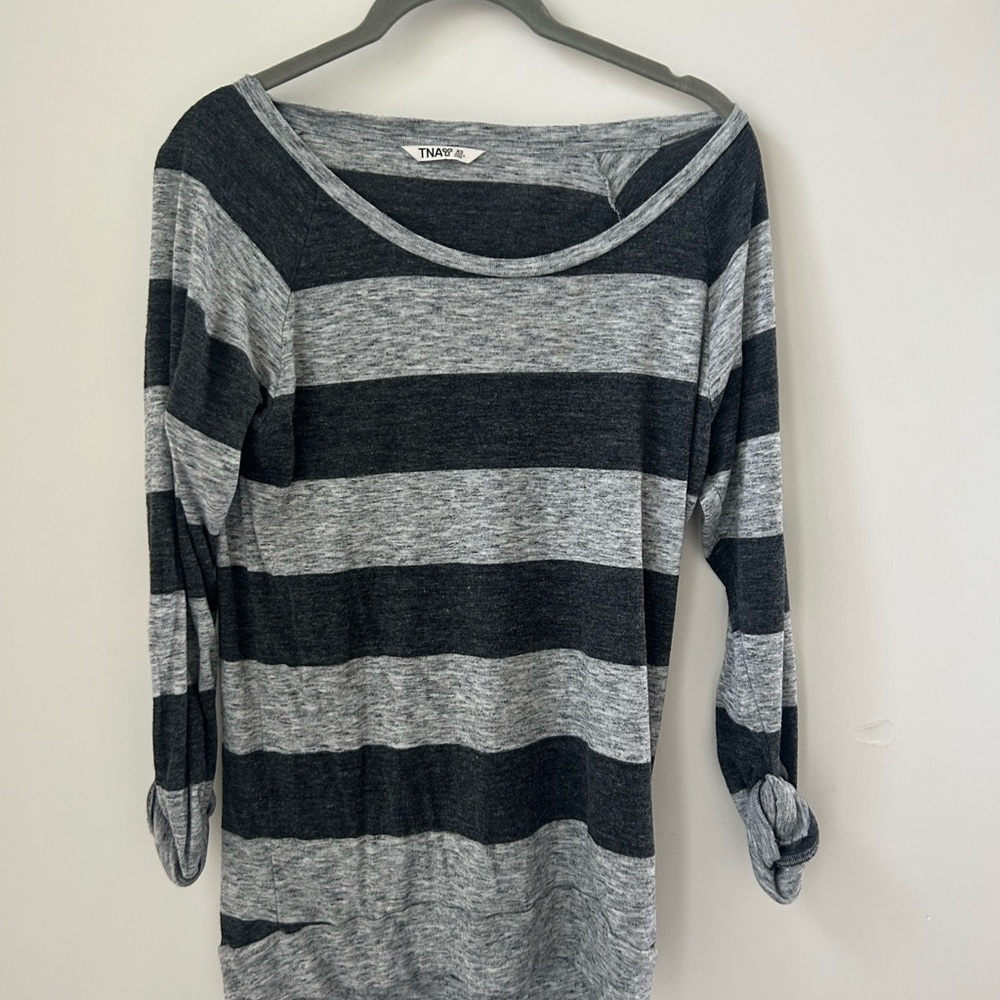 TNA Gray and Black Striped Top